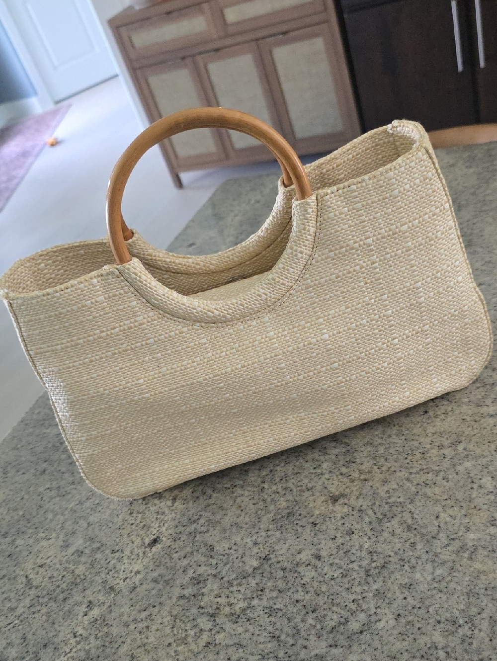 GAP Woven Straw Tote Bag with Wooden Handles - Natural - Picture 8 of 8